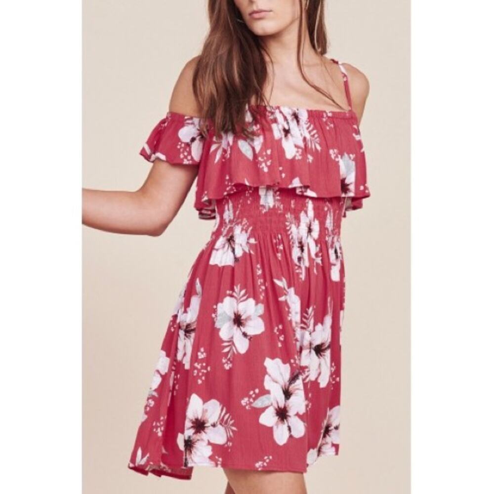 Jack by BB Dakota Winters Off The Shoulder Floral Mini Dress Hibiscus S Tropical